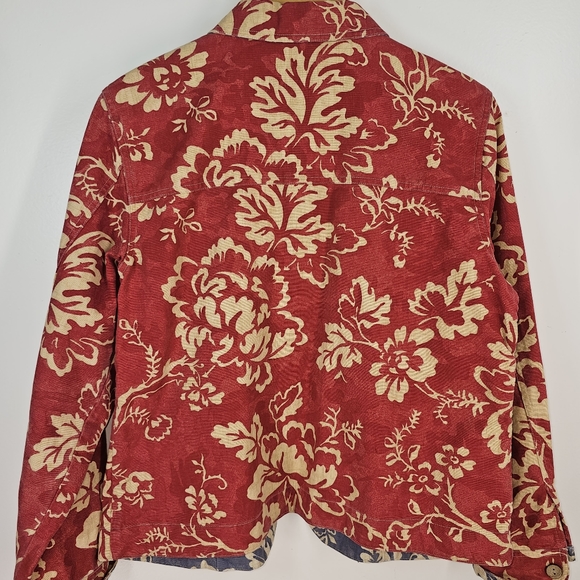 Red canvas jacket with beige floral design by Coldwater Creek. Size Medium. - Picture 3 of 3